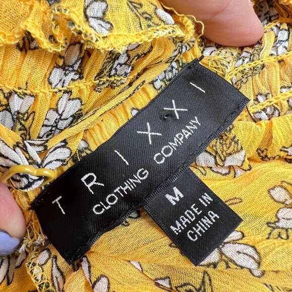 Trixxi Babydoll Floral Print Tiered Mini Dress Smocked Back Yellow Size Medium N - Picture 9 of 12